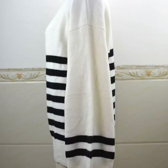 MOCK‎ NECK PULLOVER SWEATER OVERSIZED STRIPED BELL LONG SLEEVES - Picture 7 of 8